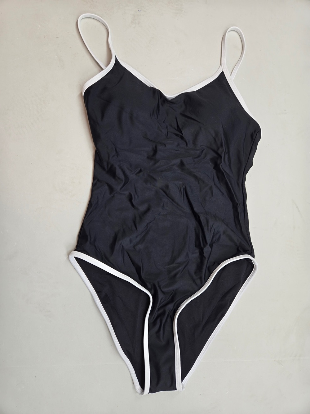 NWT QUINCE Italian Cami One-Piece Swimsuit Small Black/White 9388 - Picture 4 of 10